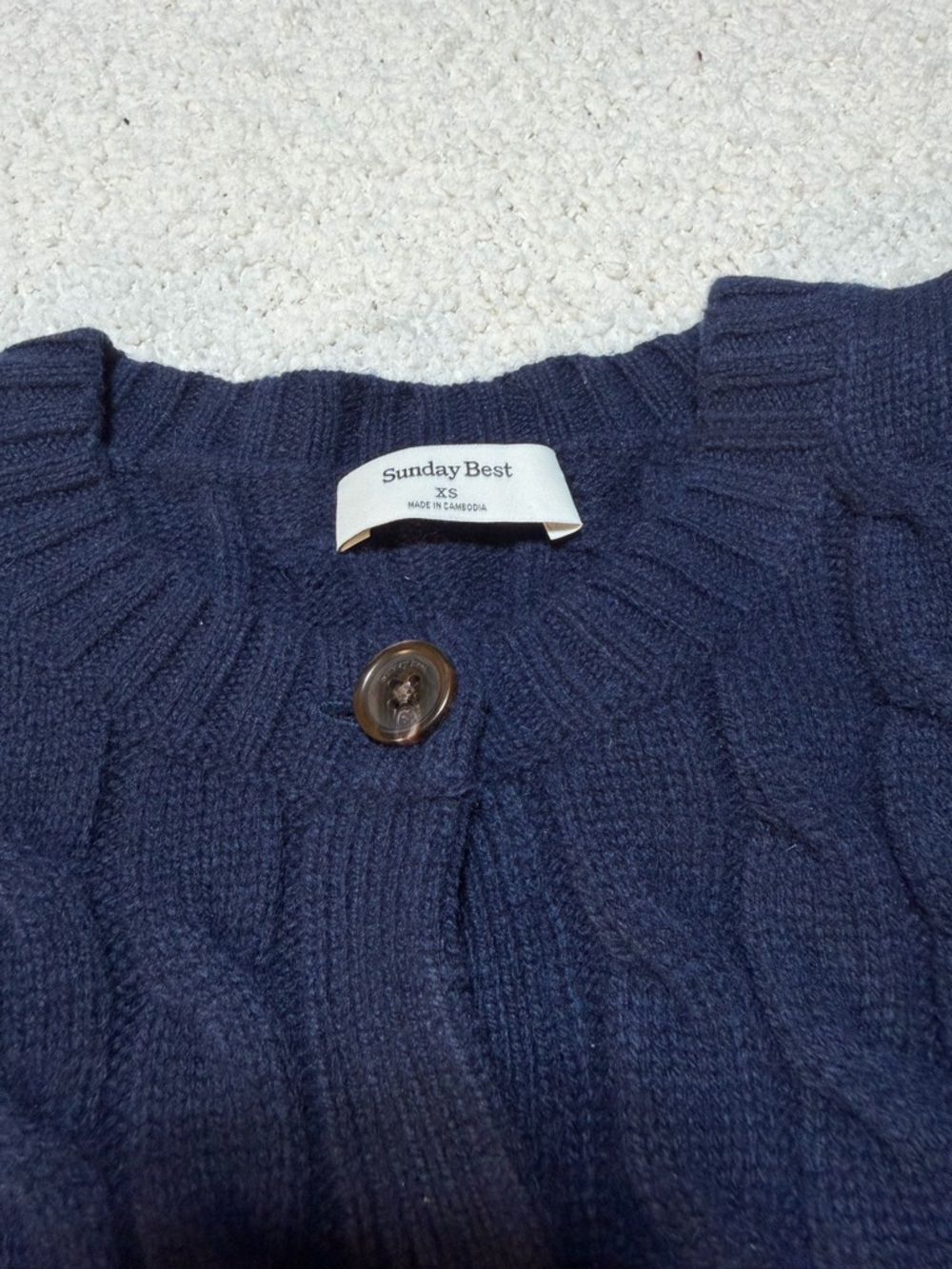 Sunday Best Aritzia Cable Knit Cardigan Navy XS Button Front - Picture 2 of 3